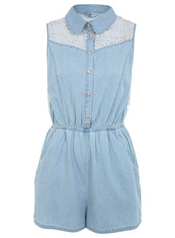 Mid Wash Floral Playsuit