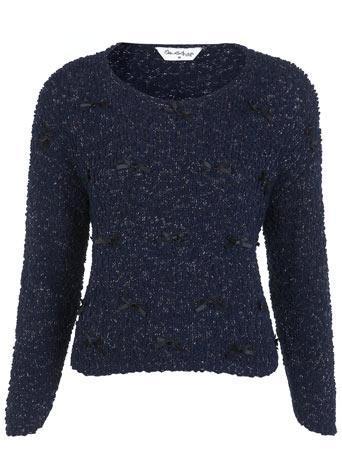 Navy Bow Boucle Crop