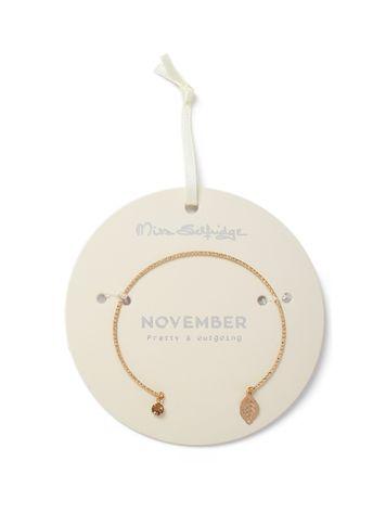 Miss Selfridge Womens November Birthstone And Leaf Bracelet