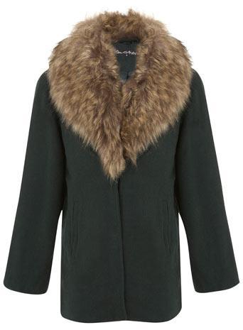 Womens Detachable Faux Fur Trim Coat