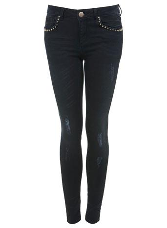 Black Ripped Gold Stud Jean