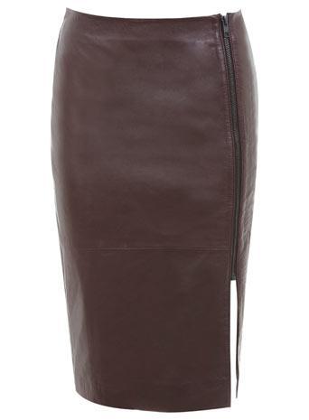 Womens Burgundy Leather Pencil Skirt