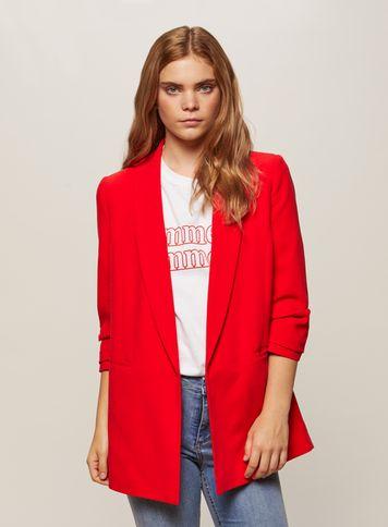 Miss Selfridge Womens Red Ruched Sleeve Blazer