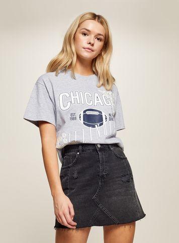 Miss Selfridge Womens Grey Chicago Applique T-shirt