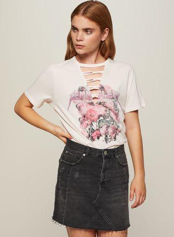 Miss Selfridge Womens Petite Lace Up Rock T-shirt