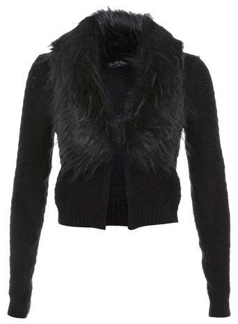 Womens Black Short Faux Fur Cardigan