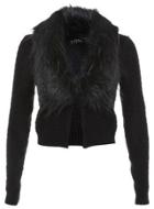 Womens Black Short Faux Fur Cardigan