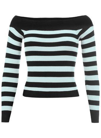 Womens Blue Stripe Bardot Jumper.