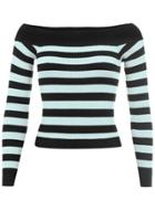 Womens Blue Stripe Bardot Jumper.