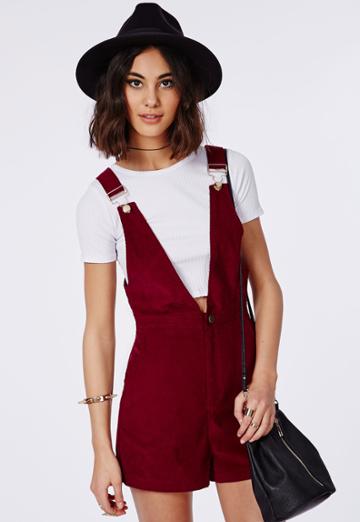 Missguided Corduroy Overall Romper Burgundy