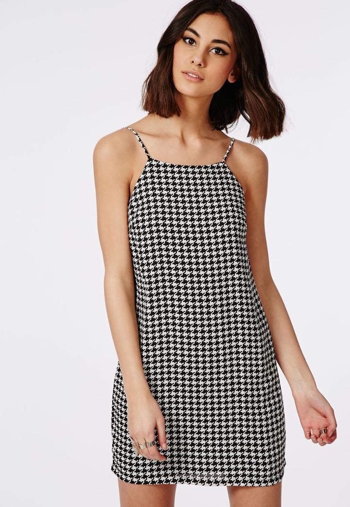 Missguided Cami Dress Monochrome Dogtooth