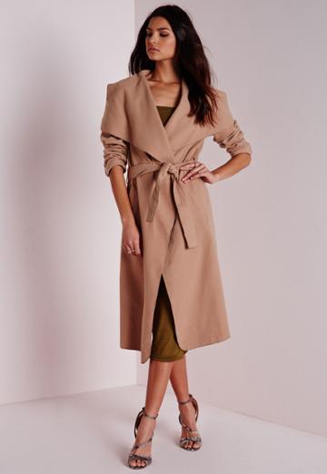 Missguided Belted Waterfall Coat Camel