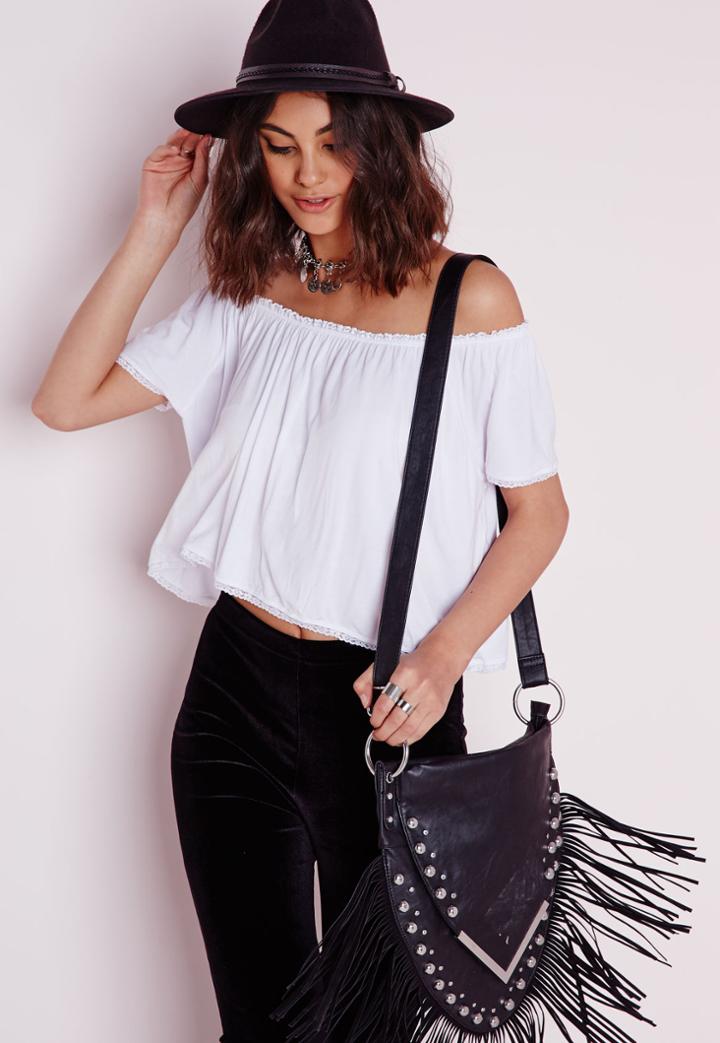 Missguided Jersey Bardot Crop Top White