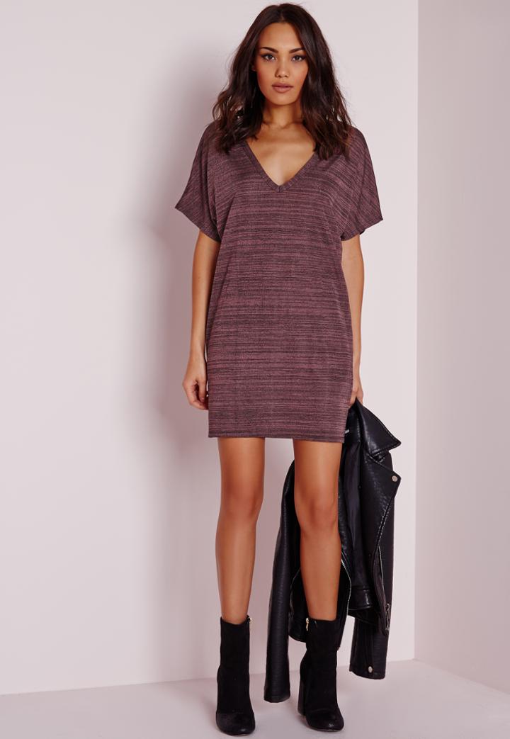 Missguided V-neck Oversized T-shirt Dress Purple Marl