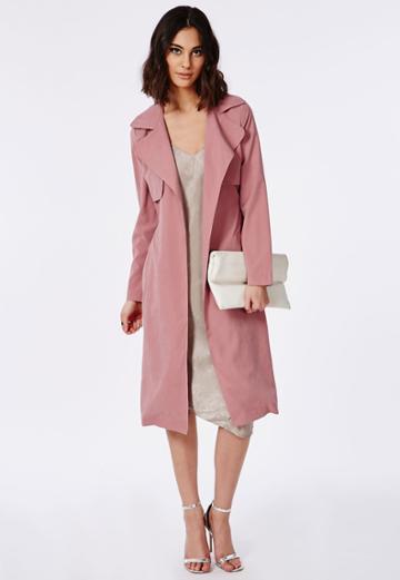 Missguided Peached Trench Coat Salmon Pink