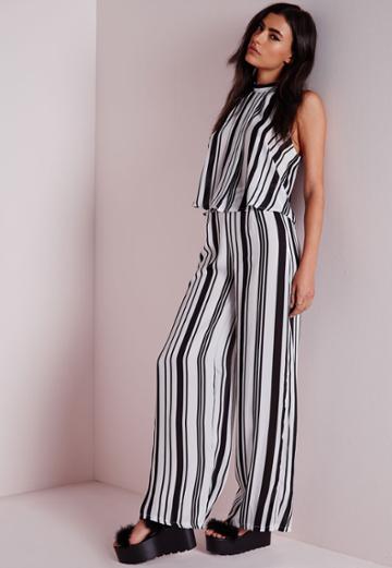 Missguided Stripe Wide Leg Trousers White