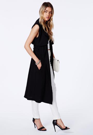 Missguided Arabela Black Sleeveless Lightweight Trench Coat