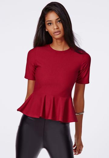 Missguided Red Mid Sleeve Peplum Top Red