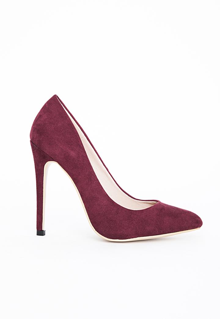 Missguided Pointed Stiletto Court Heels Burgundy Faux Suede