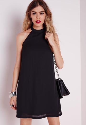 Missguided High Neck Crepe Swing Dress Black