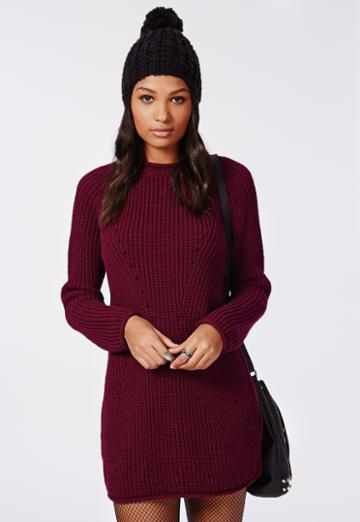Missguided Knitted Sweater Dress Burgundy