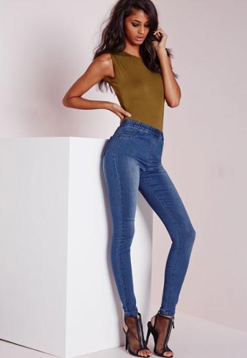 Missguided High Waisted Jeggings Mid Blue