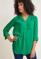 Modcloth Pam Breeze-ly Long Sleeve Tunic In Green In 1x