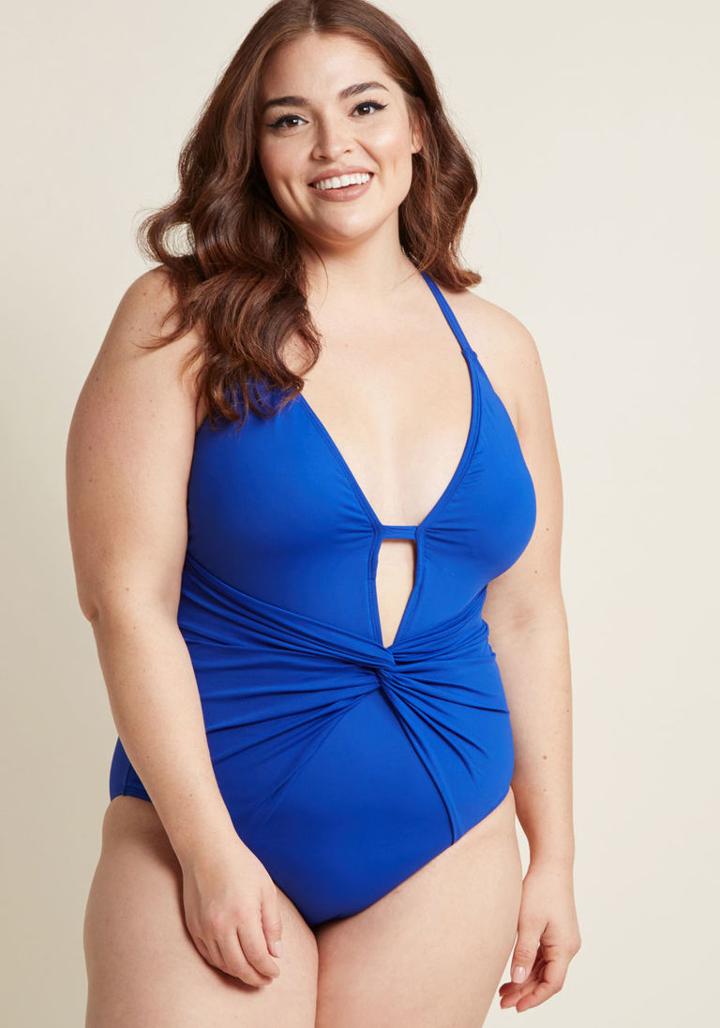 Modcloth Twist Come True One-piece Swimsuit In Cobalt - 16-22 In 20w