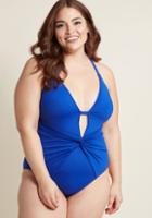 Modcloth Twist Come True One-piece Swimsuit In Cobalt - 16-22 In 20w
