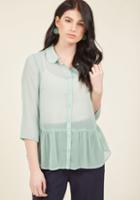 Modcloth Provence Peplum Button-up Top In Sage In 4x