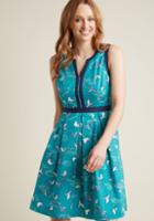 Modcloth Your Own Approach Fit And Flare Dress In Seagulls In 1x