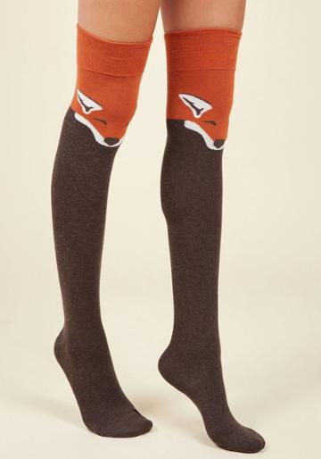 Modcloth Fur The Win Thigh Highs In Brown Fox