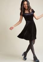 Modcloth Scoop-neck Velvet Skater Dress In Black Glitter In Xxs