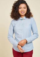 Modcloth Off To A Good Start-up Button-up Top In Mid Wash In Xs