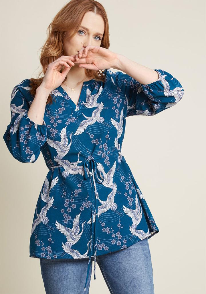Modcloth Ready Or Notch Tunic In Teal Crane In 2x