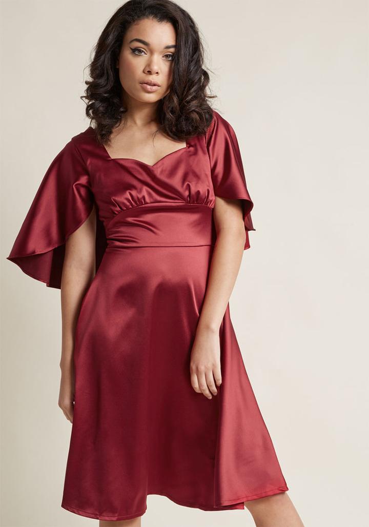 Modcloth Retro Revelry Cape Dress In Ruby In M