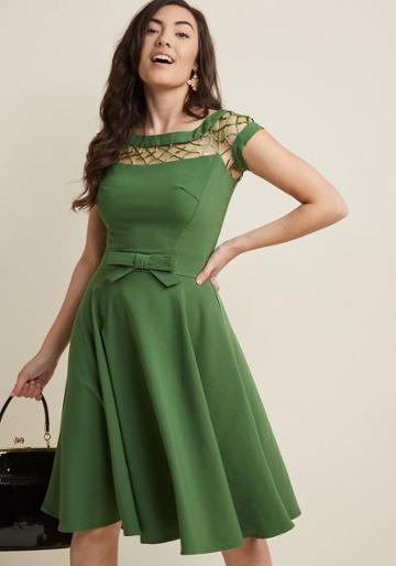 Modcloth With Only A Wink A-line Dress In Peridot In S
