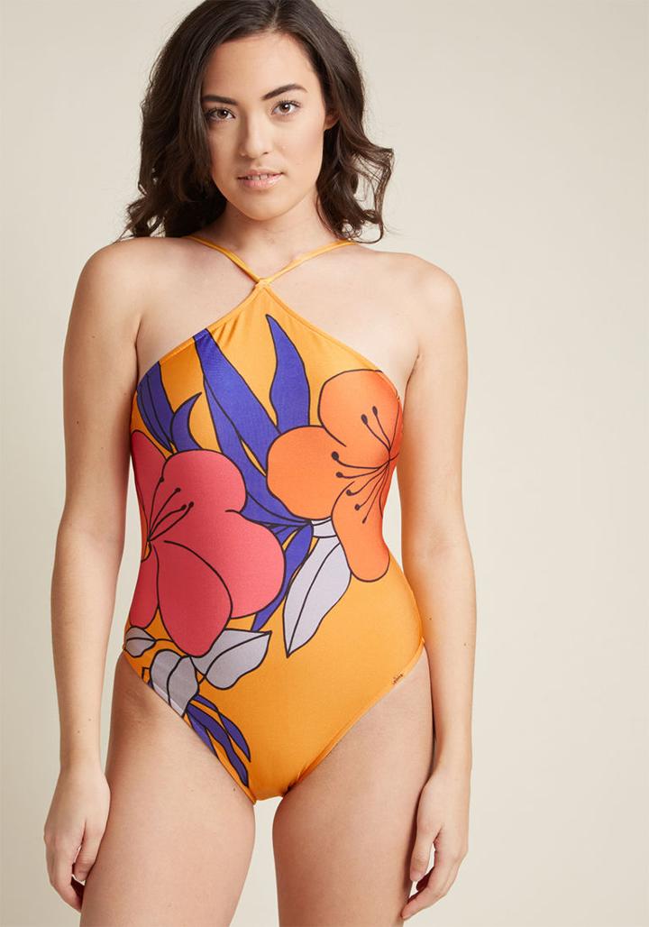 Modcloth Tranquil Tropics One-piece Swimsuit In S