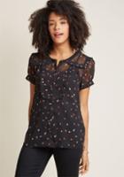 Modcloth Sheer Button-up Blouse With Ruffled Yoke In Xl