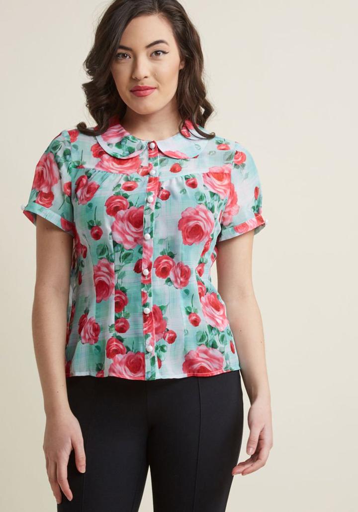 Hellbunny Hell Bunny Blossom Toss-up Button-up Blouse In S