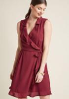 Modcloth Daytime Dapper Wrap Dress In Burgundy Stripe In S
