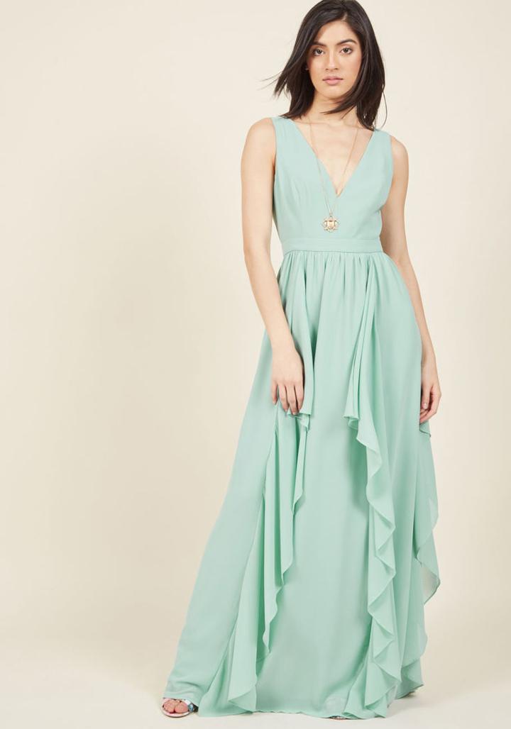 Modcloth As Ruffles Ripple Maxi Dress In Seafoam In Xxs