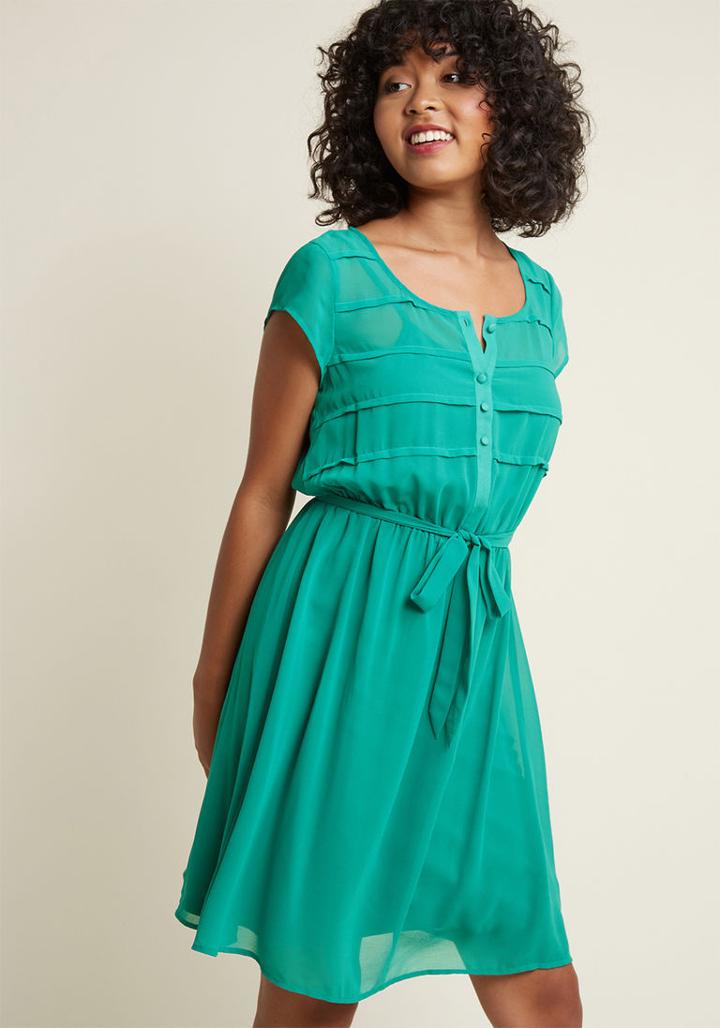 Modcloth A-line Chiffon Shirt Dress In Clover