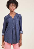 Modcloth Pam Breeze-ly Long Sleeve Tunic In Chambray In 1x