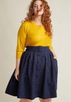 Modcloth Intern Of Fate Midi Skirt In Dotted Blue In 2x