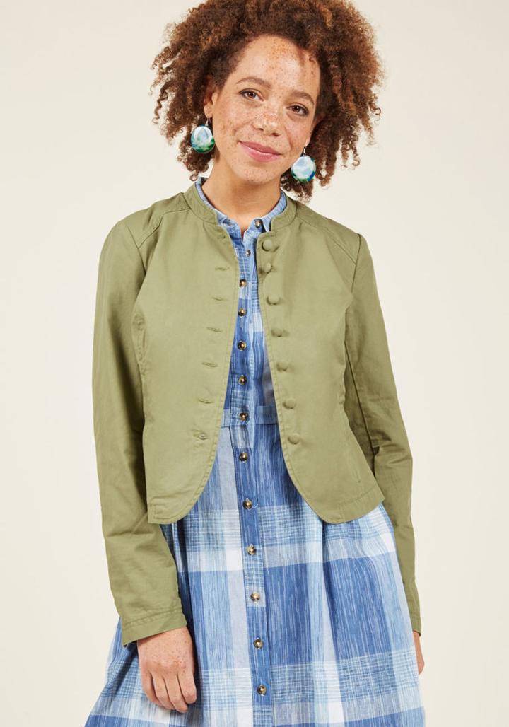 Modcloth Button-up Cotton Jacket In M
