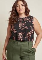 Modcloth To The Nines Sleeveless Top In Black Floral In Xl