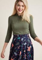 Modcloth 3/4 Sleeve Top With Knot Neckline In Fern In M