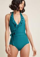 Highdivebymodcloth Here Comes Ruffle One-piece Swimsuit In Teal In 1x