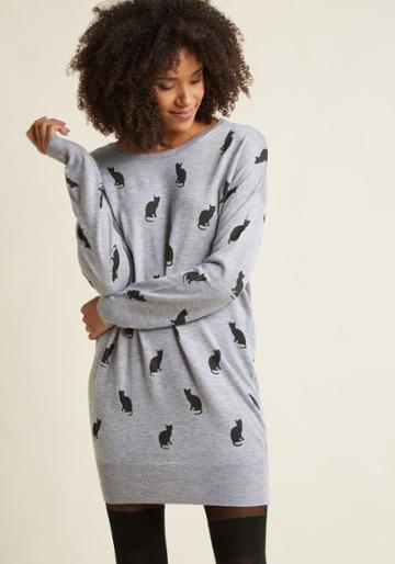 Yumi How Does That Make You Feline? Sweater Dress In S